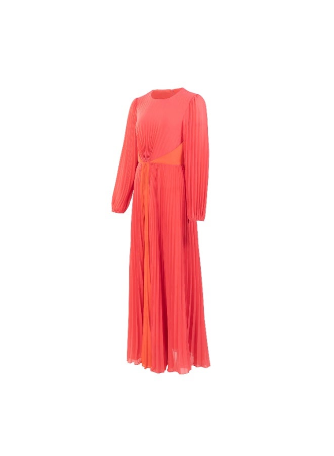 2TRENDY Women's Pleated Maxi Dress with Long Sleeves – Coral - Image 3
